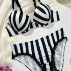 SHEIN Black and White Striped Bra Set